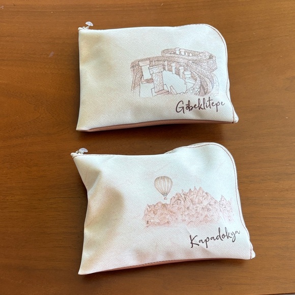 Beige Travel inflight  Pouches with Scenic Prints - Picture 1 of 4